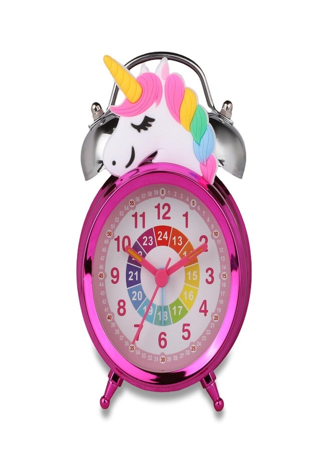 De'rons Twin Bell Analog Table Alarm Clock with Backlight for Heavy Sleepers Alarm Clock for Students Funny Cute Cartoon Unicorn Shape Alarm Clock for Girls Kids Boys Bedroom 12 x 8 cm (Pink) - Image 5